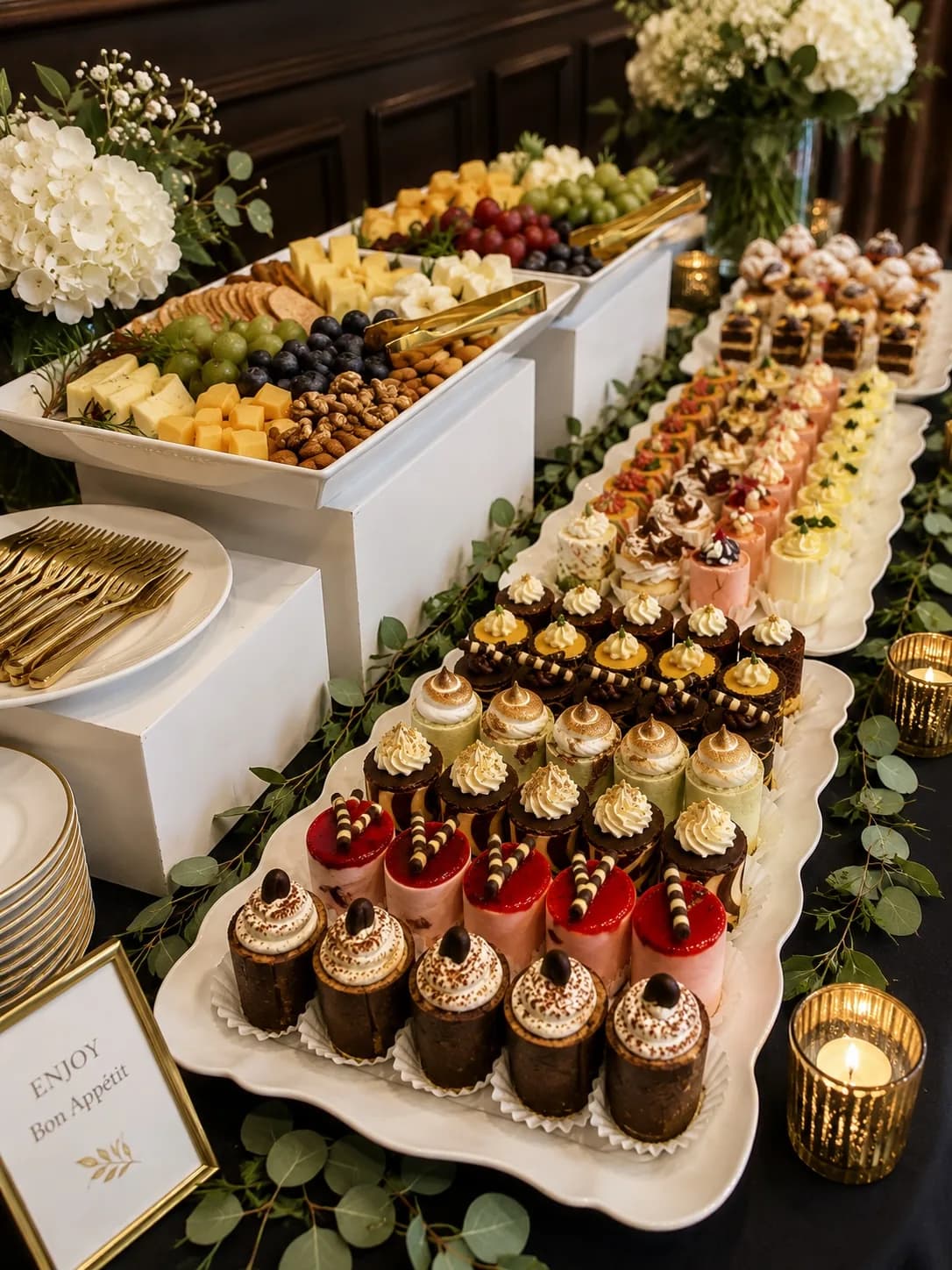 Gourmet dessert bar catered by KMR Gourmet for a private event in Los Angeles